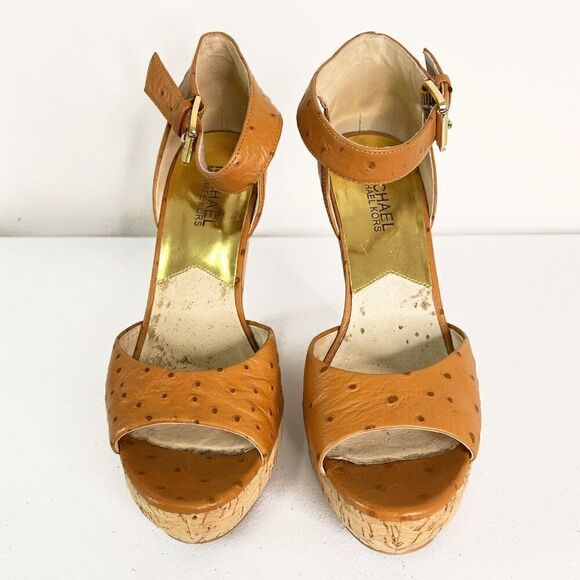MICHAEL Michael Kors Ariana Ostrich Cork Wedge Sandals - Picture 2 of 6